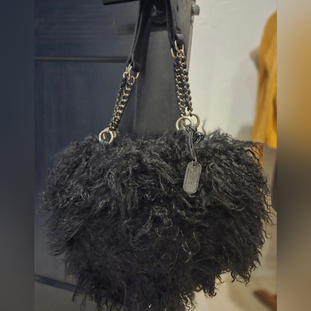 Black Mongolian Sheep Fur Chain Bag